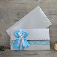 Wave Invitation with Ribbon Bow Wedding Card Customized Modern Invitation Card 